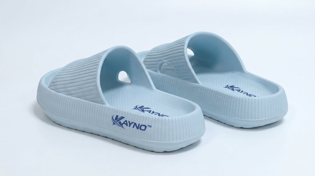 KAYNO Sky Blue Memory-Foam-Pantolette in Seitenansicht