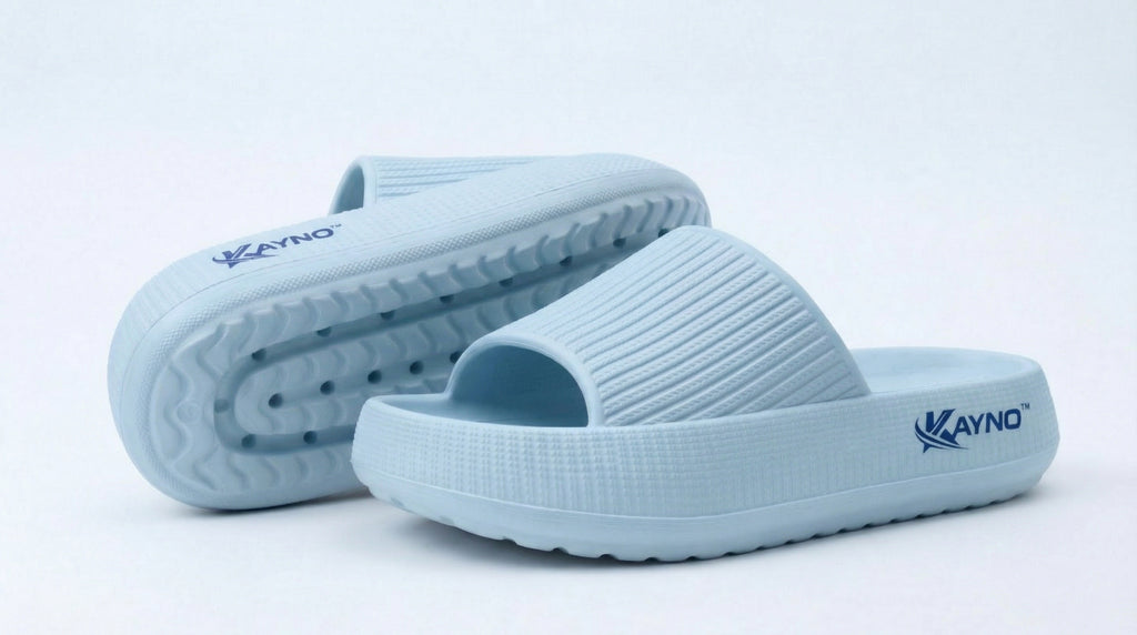 KAYNO Sky Blue Memory-Foam-Pantolette in Seitenansicht